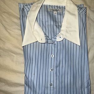 TM Lewin Blue Striped Fully Fitted Button-Down Shirt - UK Size 18; US 16